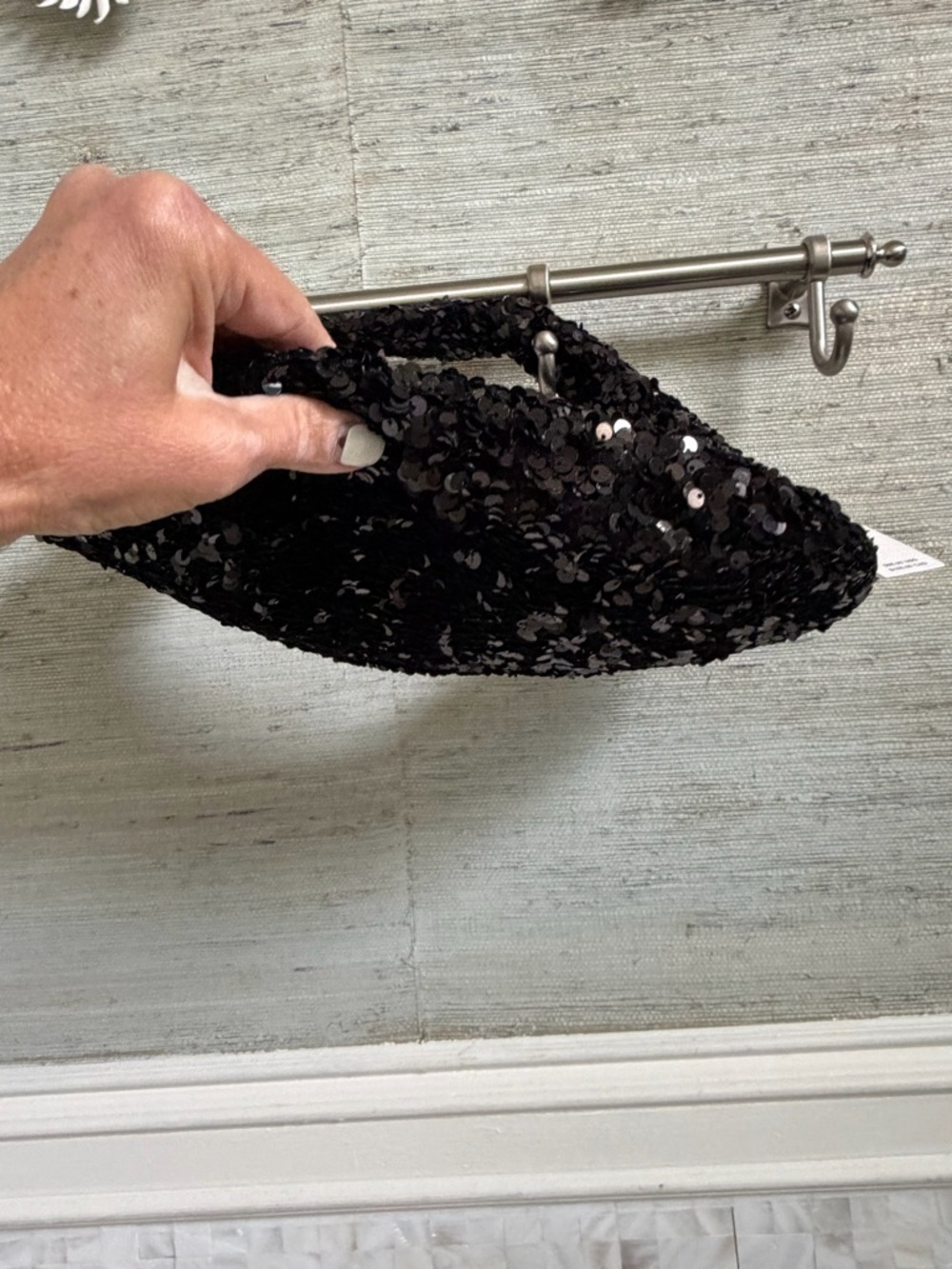 NWT new Anthropologie paillette sequin crescent bag black Shoulder purse - Picture 9 of 14